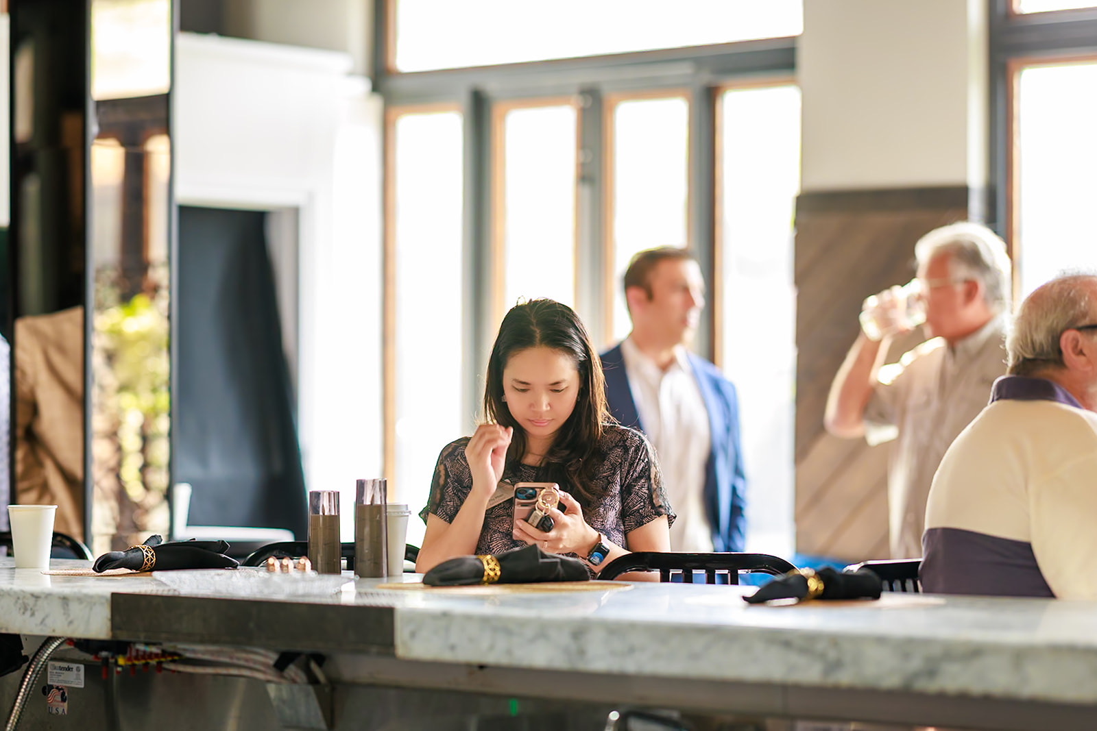 Typical networking — attention on the phone, not the room